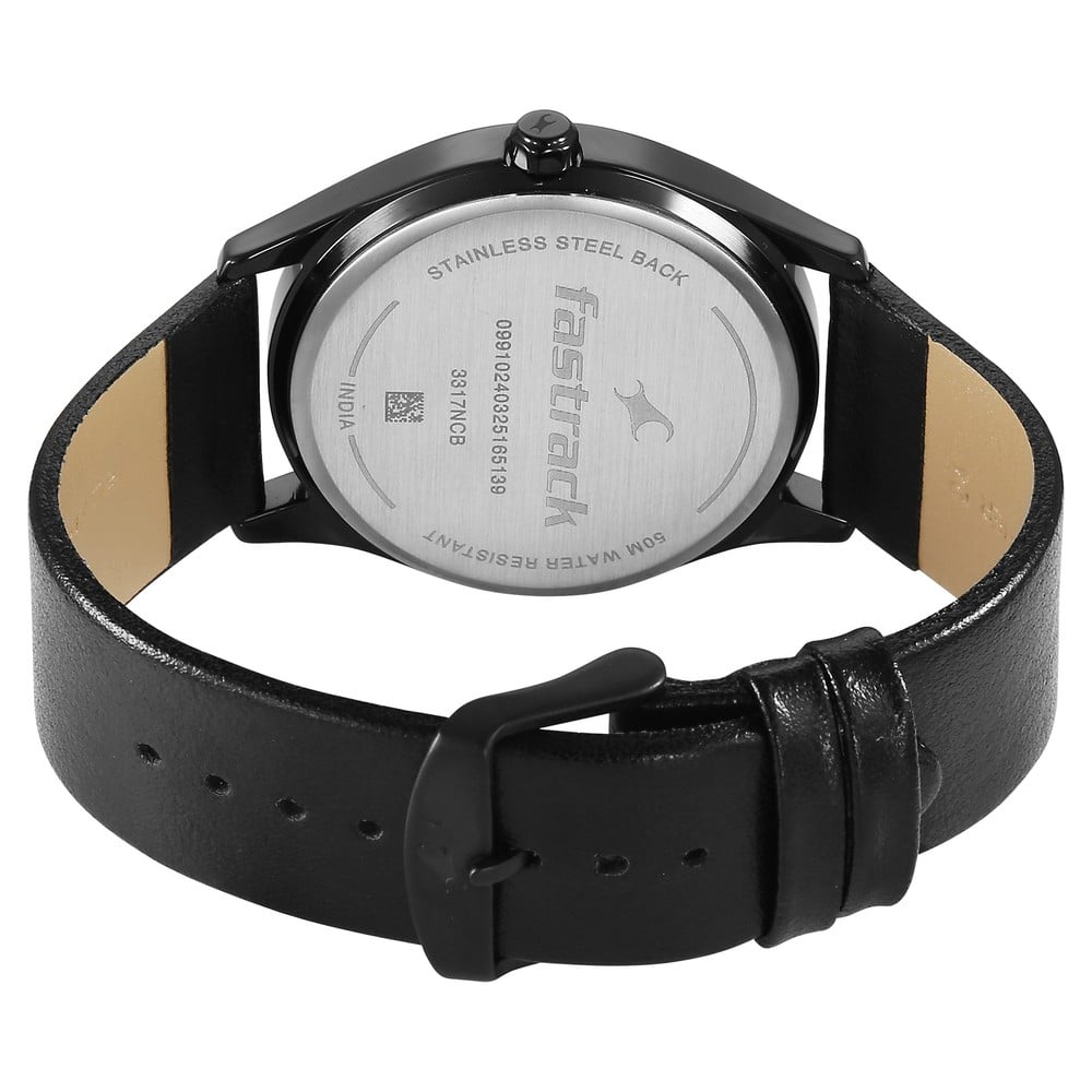 Fastrack Groove Quartz Analog Green Dial Black Leather Strap Watch For Guys 3317NL03