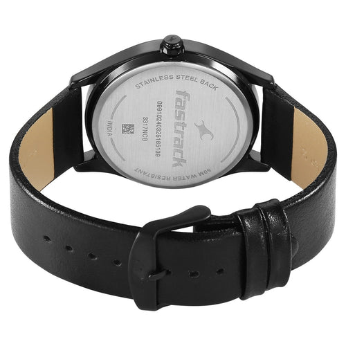 Fastrack Groove Quartz Analog Green Dial Black Leather Strap Watch For Guys NU3317NL03
