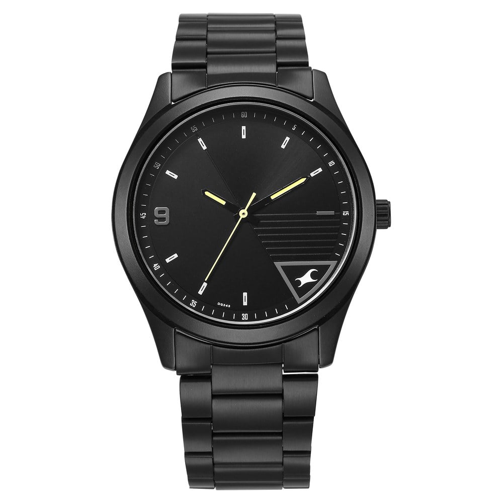 Fastrack Stunners Quartz Analog Black Dial Black Metal Strap Watch For Guys 3317NM01