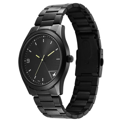 Fastrack Stunners Quartz Analog Black Dial Black Metal Strap Watch For Guys 3317NM01