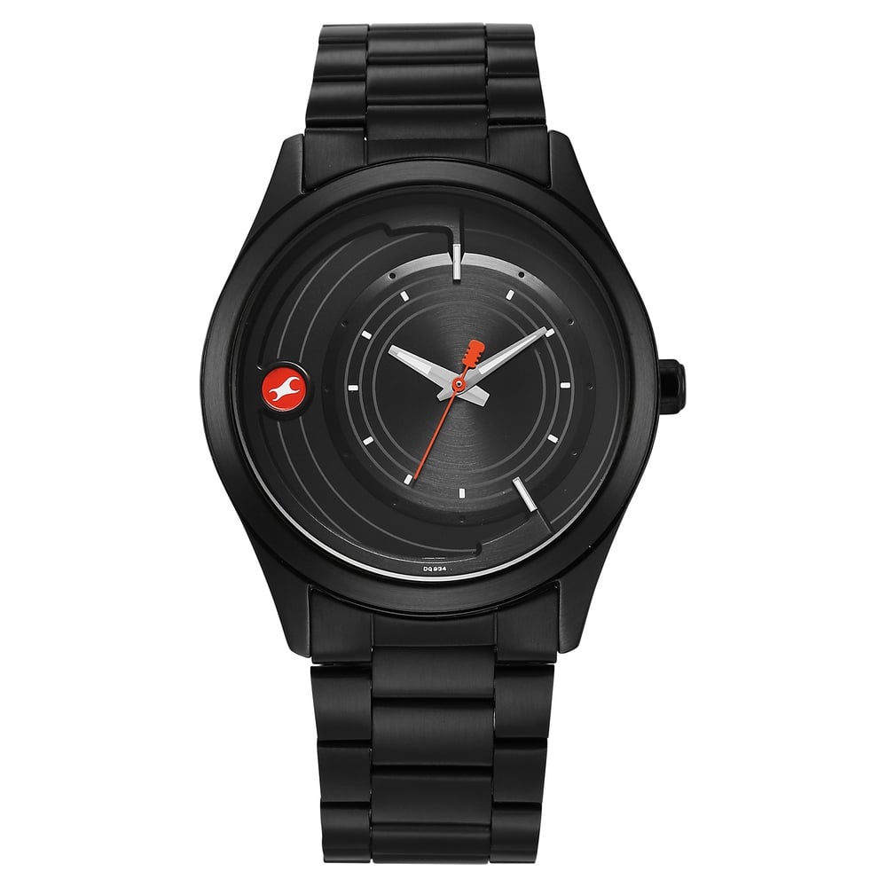 Fastrack Groove Quartz Analog Black Dial Black Stainless Steel Strap Watch For Guys NU3317NM02