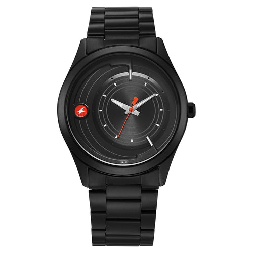 Fastrack Groove Quartz Analog Black Dial Black Stainless Steel Strap Watch For Guys NU3317NM02