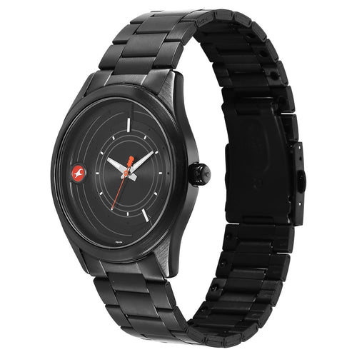 Fastrack Groove Quartz Analog Black Dial Black Stainless Steel Strap Watch For Guys NU3317NM02