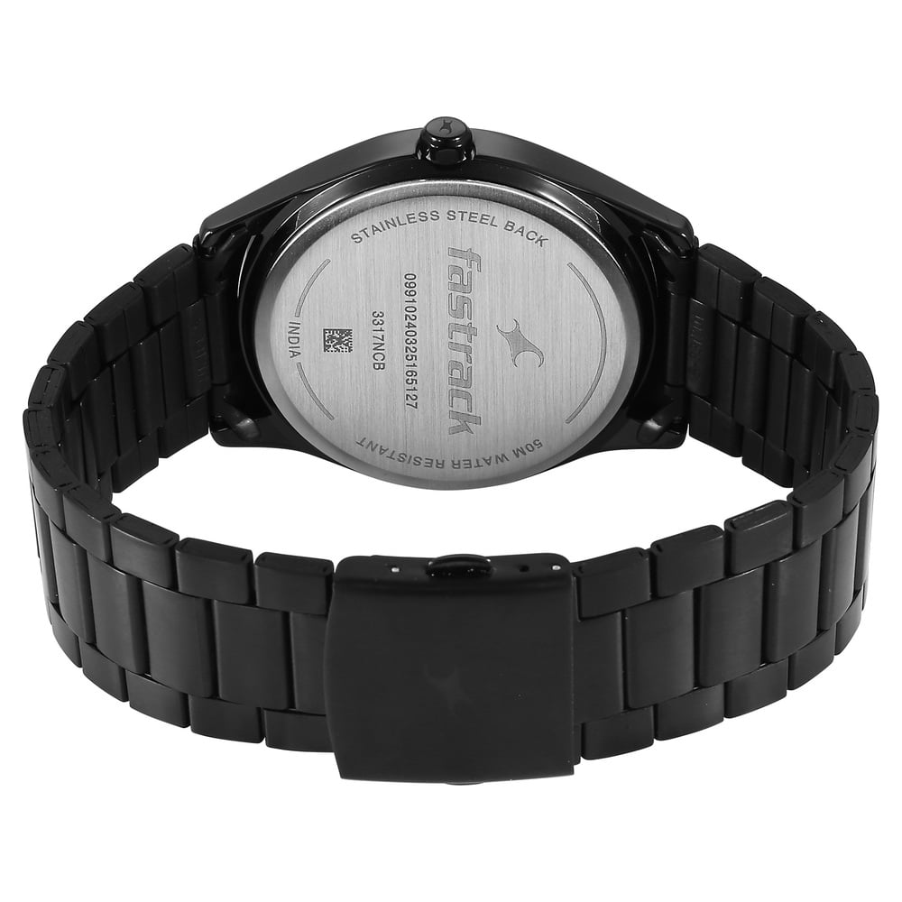 Fastrack Groove Quartz Analog Black Dial Black Stainless Steel Strap Watch For Guys NU3317NM02