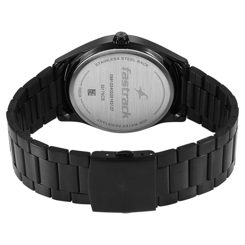 Fastrack Groove Quartz Analog Black Dial Black Stainless Steel Strap Watch For Guys NU3317NM02