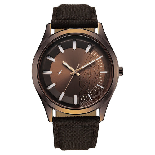 Fastrack Wild Quartz Analog Brown Dial Brown Leather Strap Watch For Guys 3317QL02