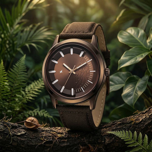 Fastrack Wild Quartz Analog Brown Dial Brown Leather Strap Watch For Guys 3317QL02