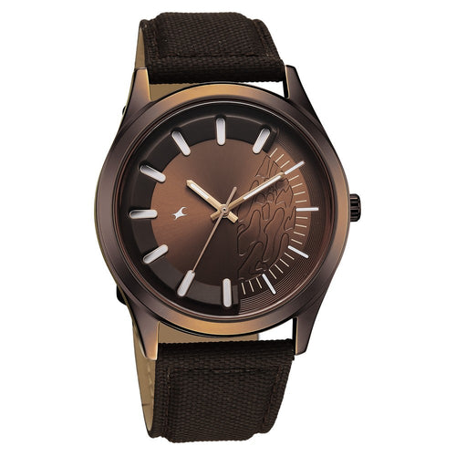 Fastrack Wild Quartz Analog Brown Dial Brown Leather Strap Watch For Guys 3317QL02