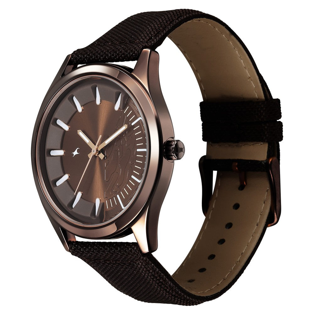 Fastrack Wild Quartz Analog Brown Dial Brown Leather Strap Watch For Guys 3317QL02