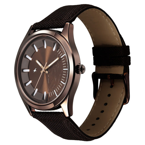 Fastrack Wild Quartz Analog Brown Dial Brown Leather Strap Watch For Guys 3317QL02