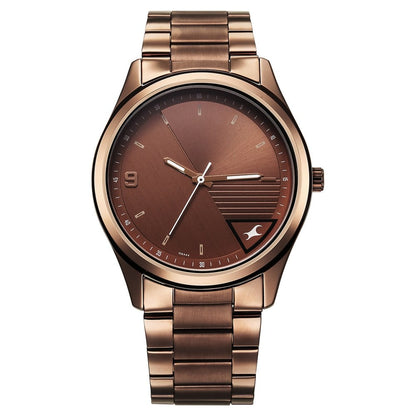 Fastrack Stunners Quartz Analog Brown Dial Brown Metal Strap Watch For Guys 3317QM02