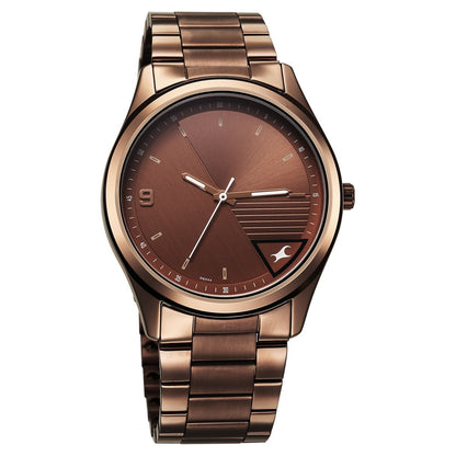 Fastrack Stunners Quartz Analog Brown Dial Brown Metal Strap Watch For Guys 3317QM02