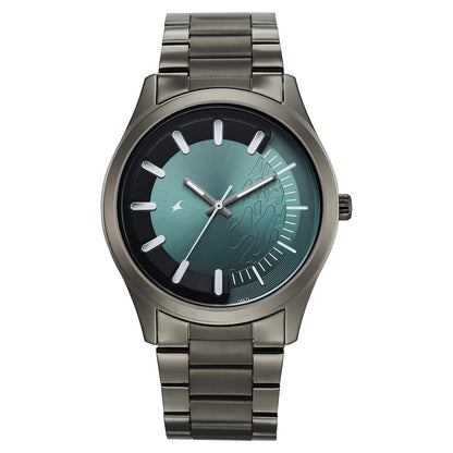 Fastrack Wild Quartz Analog Green Dial Gun Metal Strap Watch For Guys 3317QM03