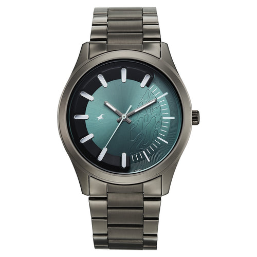 Fastrack Wild Quartz Analog Green Dial Gun Metal Strap Watch For Guys 3317QM03