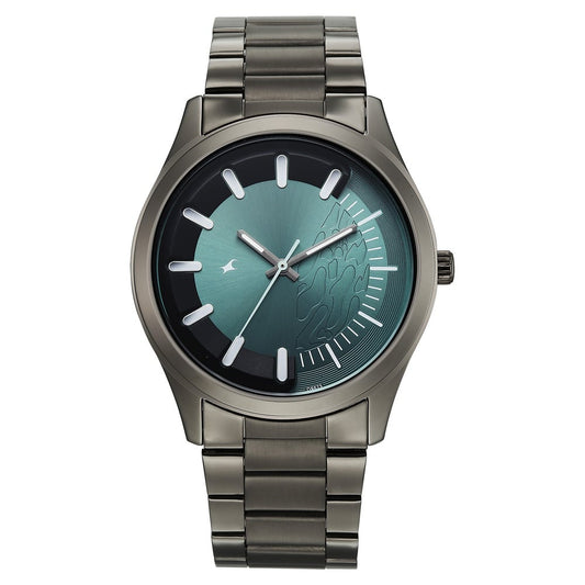 Fastrack Wild Quartz Analog Green Dial Gun Metal Strap Watch For Guys 3317QM03
