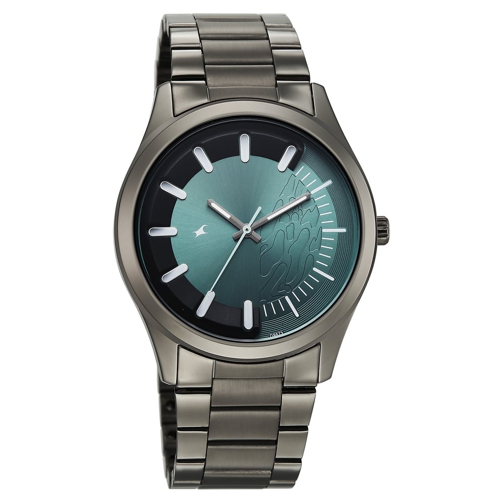 Fastrack Wild Quartz Analog Green Dial Gun Metal Strap Watch For Guys 3317QM03