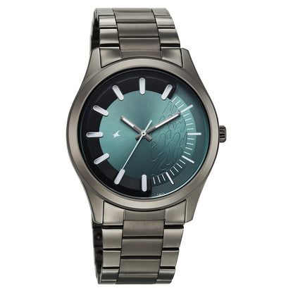 Fastrack Wild Quartz Analog Green Dial Gun Metal Strap Watch For Guys 3317QM03