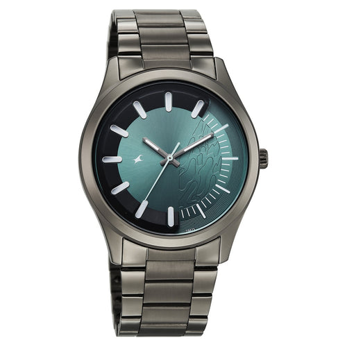 Fastrack Wild Quartz Analog Green Dial Gun Metal Strap Watch For Guys 3317QM03