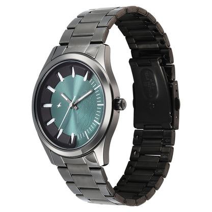 Fastrack Wild Quartz Analog Green Dial Gun Metal Strap Watch For Guys 3317QM03