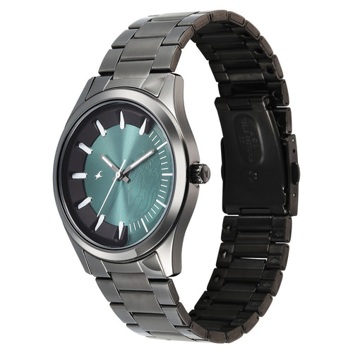 Fastrack Wild Quartz Analog Green Dial Gun Metal Strap Watch For Guys 3317QM03