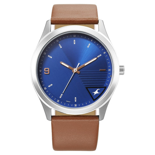 Fastrack Stunners Quartz Analog Blue Dial Brown Leather Strap Watch For Guys NU3317SL01