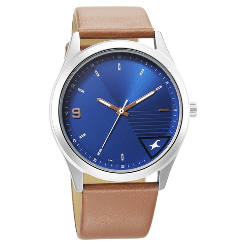Fastrack Stunners Quartz Analog Blue Dial Brown Leather Strap Watch For Guys NU3317SL01