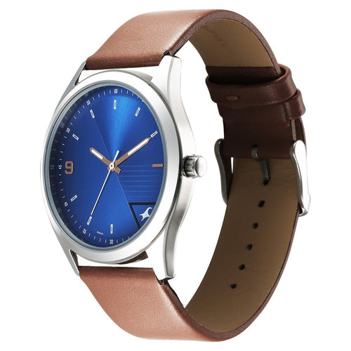 Fastrack Stunners Quartz Analog Blue Dial Brown Leather Strap Watch For Guys NU3317SL01