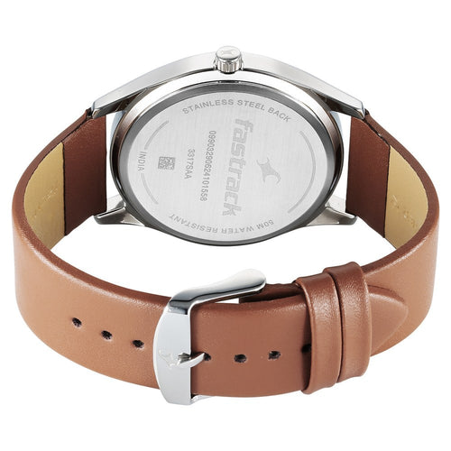 Fastrack Stunners Quartz Analog Blue Dial Brown Leather Strap Watch For Guys NU3317SL01