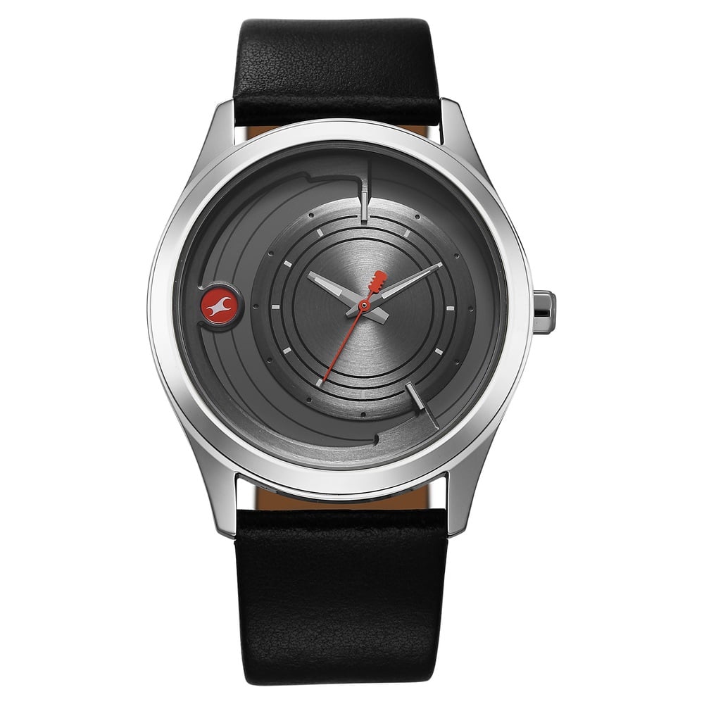 Fastrack Groove Quartz Analog Grey Dial Black Leather Strap Watch For Guys 3317SL02
