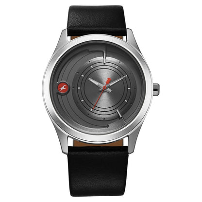 Fastrack Groove Quartz Analog Grey Dial Black Leather Strap Watch For Guys NU3317SL02