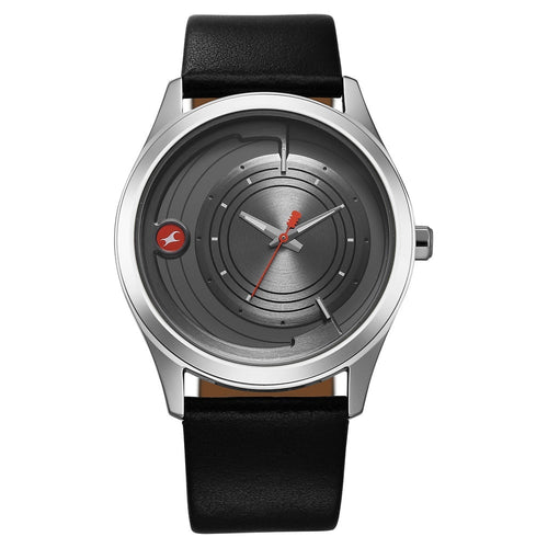Fastrack Groove Quartz Analog Grey Dial Black Leather Strap Watch For Guys NU3317SL02