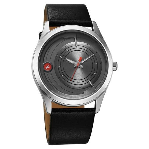 Fastrack Groove Quartz Analog Grey Dial Black Leather Strap Watch For Guys NU3317SL02