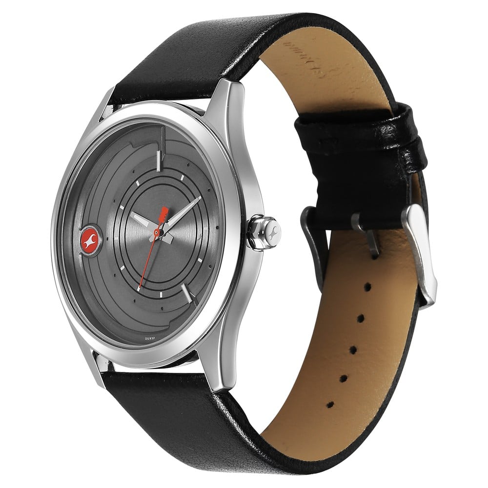 Fastrack Groove Quartz Analog Grey Dial Black Leather Strap Watch For Guys 3317SL02