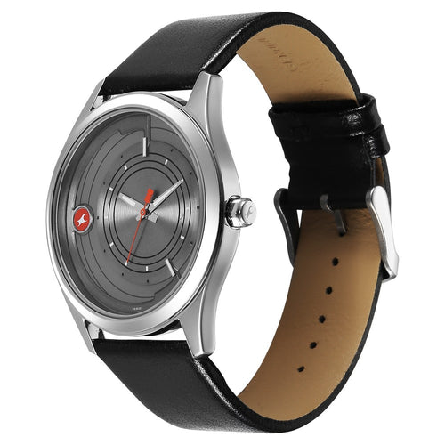 Fastrack Groove Quartz Analog Grey Dial Black Leather Strap Watch For Guys NU3317SL02
