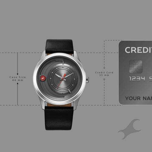 Fastrack Groove Quartz Analog Grey Dial Black Leather Strap Watch For Guys NU3317SL02