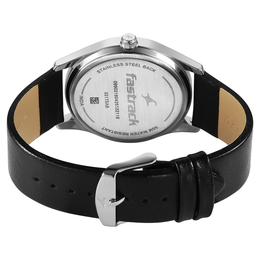 Fastrack Groove Quartz Analog Grey Dial Black Leather Strap Watch For Guys NU3317SL02