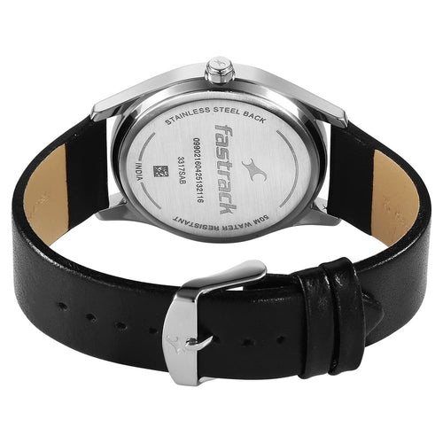 Fastrack Groove Quartz Analog Grey Dial Black Leather Strap Watch For Guys NU3317SL02