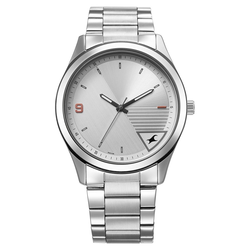 Fastrack Stunners Quartz Analog Silver Dial Silver Metal Strap Watch For Guys NU3317SM01