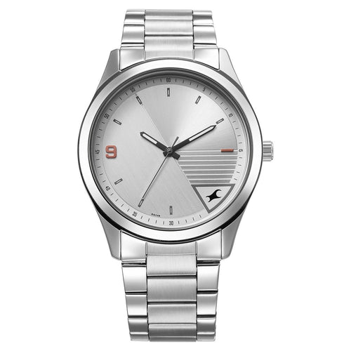 Fastrack Stunners Quartz Analog Silver Dial Silver Metal Strap Watch For Guys NU3317SM01