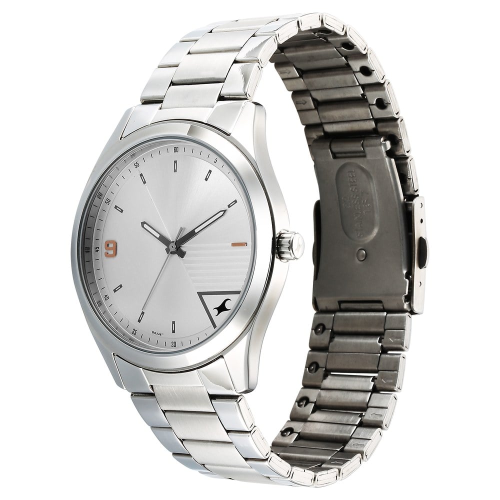 Fastrack Stunners Quartz Analog Silver Dial Silver Metal Strap Watch For Guys NU3317SM01
