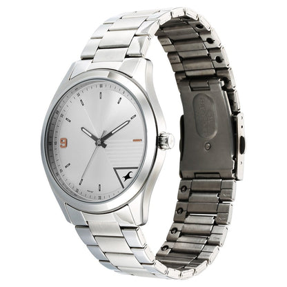 Fastrack Stunners Quartz Analog Silver Dial Silver Metal Strap Watch For Guys NU3317SM01
