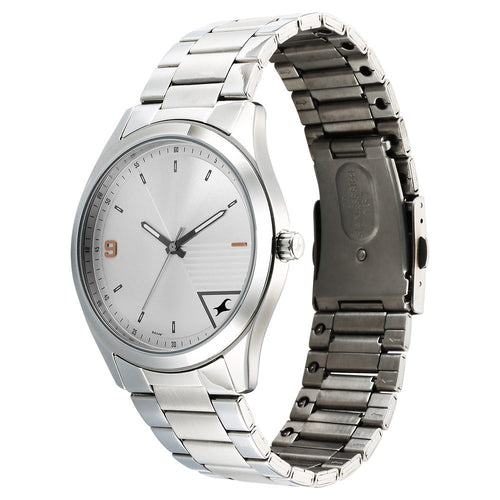 Fastrack Stunners Quartz Analog Silver Dial Silver Metal Strap Watch For Guys NU3317SM01