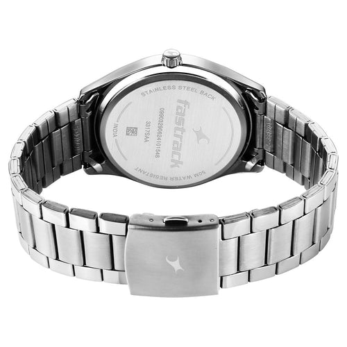 Fastrack Stunners Quartz Analog Silver Dial Silver Metal Strap Watch For Guys NU3317SM01