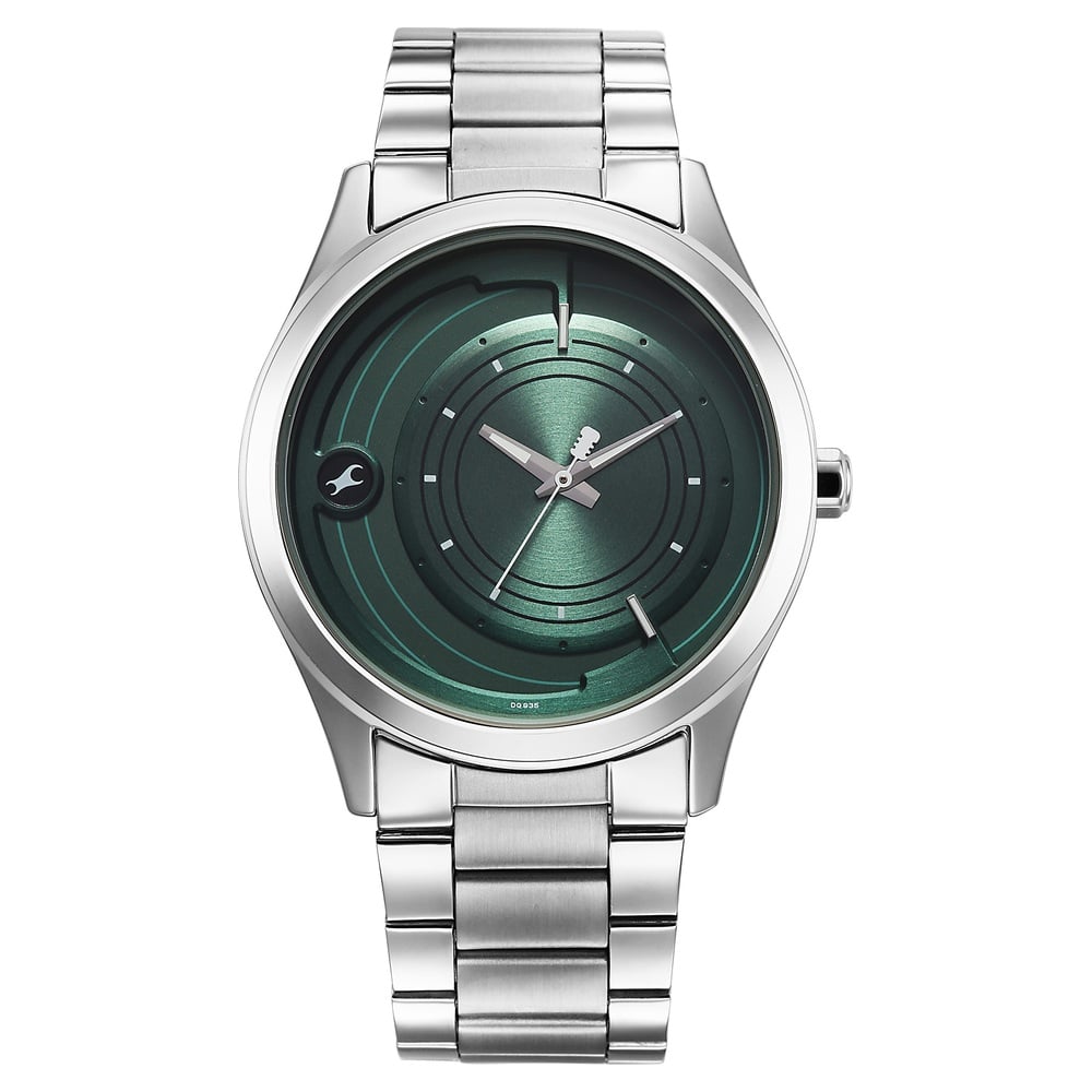 Fastrack Groove Quartz Analog Green Dial Silver Stainless Steel Strap Watch For Guys NU3317SM03