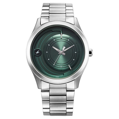 Fastrack Groove Quartz Analog Green Dial Silver Stainless Steel Strap Watch For Guys NU3317SM03