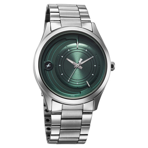 Fastrack Groove Quartz Analog Green Dial Silver Stainless Steel Strap Watch For Guys NU3317SM03
