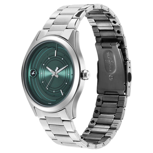 Fastrack Groove Quartz Analog Green Dial Silver Stainless Steel Strap Watch For Guys NU3317SM03