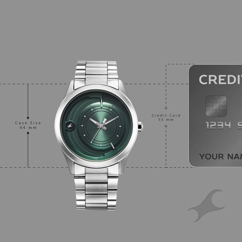 Fastrack Groove Quartz Analog Green Dial Silver Stainless Steel Strap Watch For Guys NU3317SM03