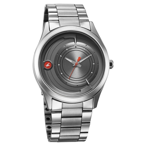 Fastrack Groove Quartz Analog Grey Dial Silver Stainless Steel Strap Watch For Guys NU3317SM04
