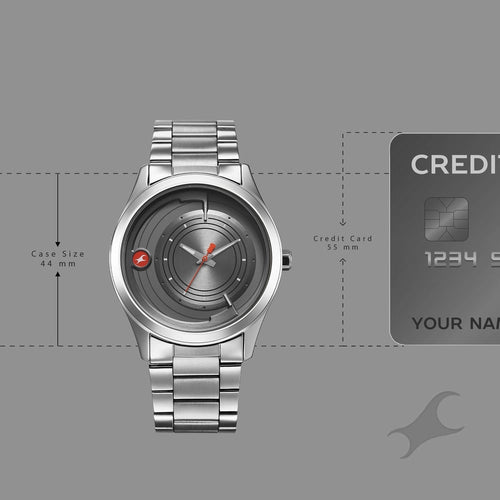 Fastrack Groove Quartz Analog Grey Dial Silver Stainless Steel Strap Watch For Guys NU3317SM04